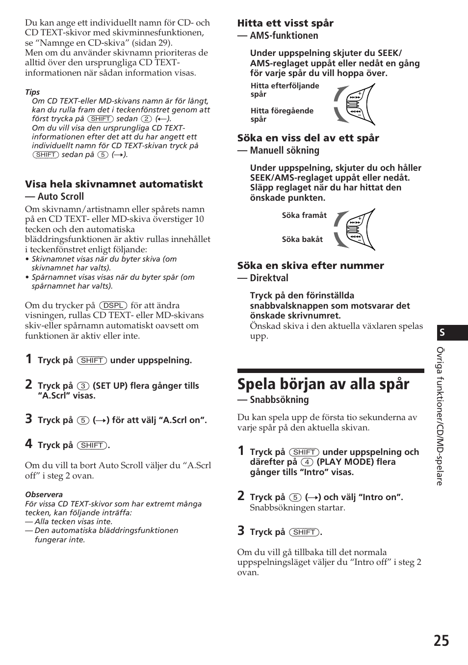 Spela början av alla spår | Sony CDX-C780R User Manual | Page 133 / 144