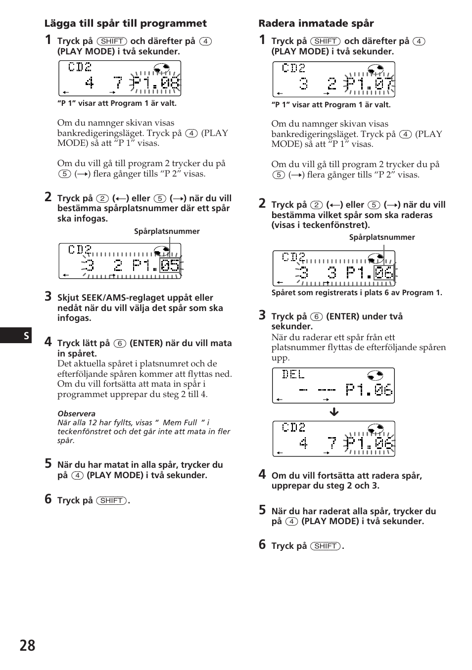 Sradera inmatade spår, Lägga till spår till programmet | Sony CDX-C780R User Manual | Page 136 / 144