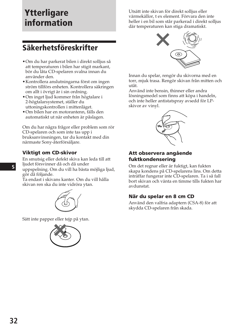 Ytterligare information, Säkerhetsföreskrifter | Sony CDX-C780R User Manual | Page 140 / 144