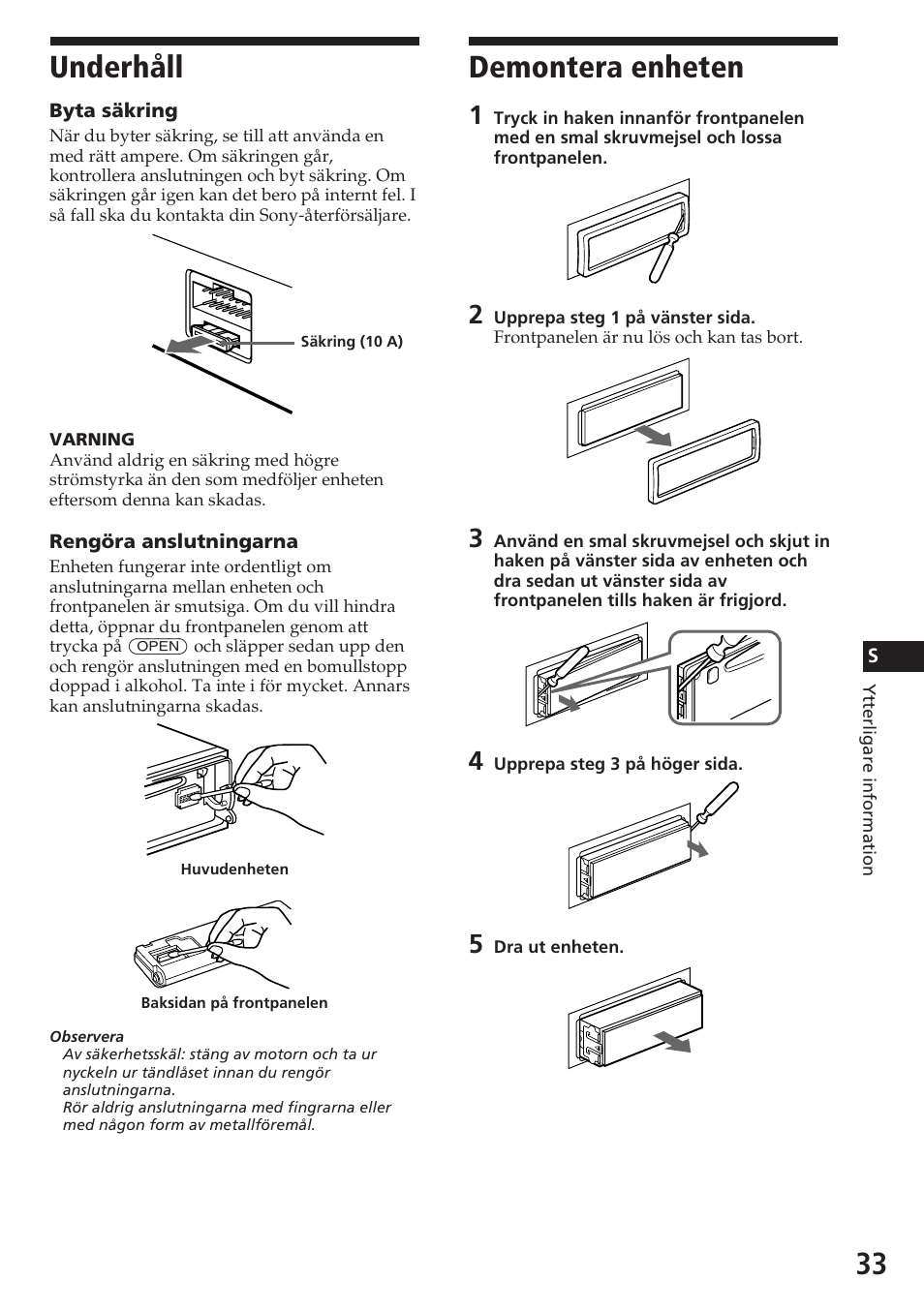 Underhåll, Demontera enheten | Sony CDX-C780R User Manual | Page 141 / 144