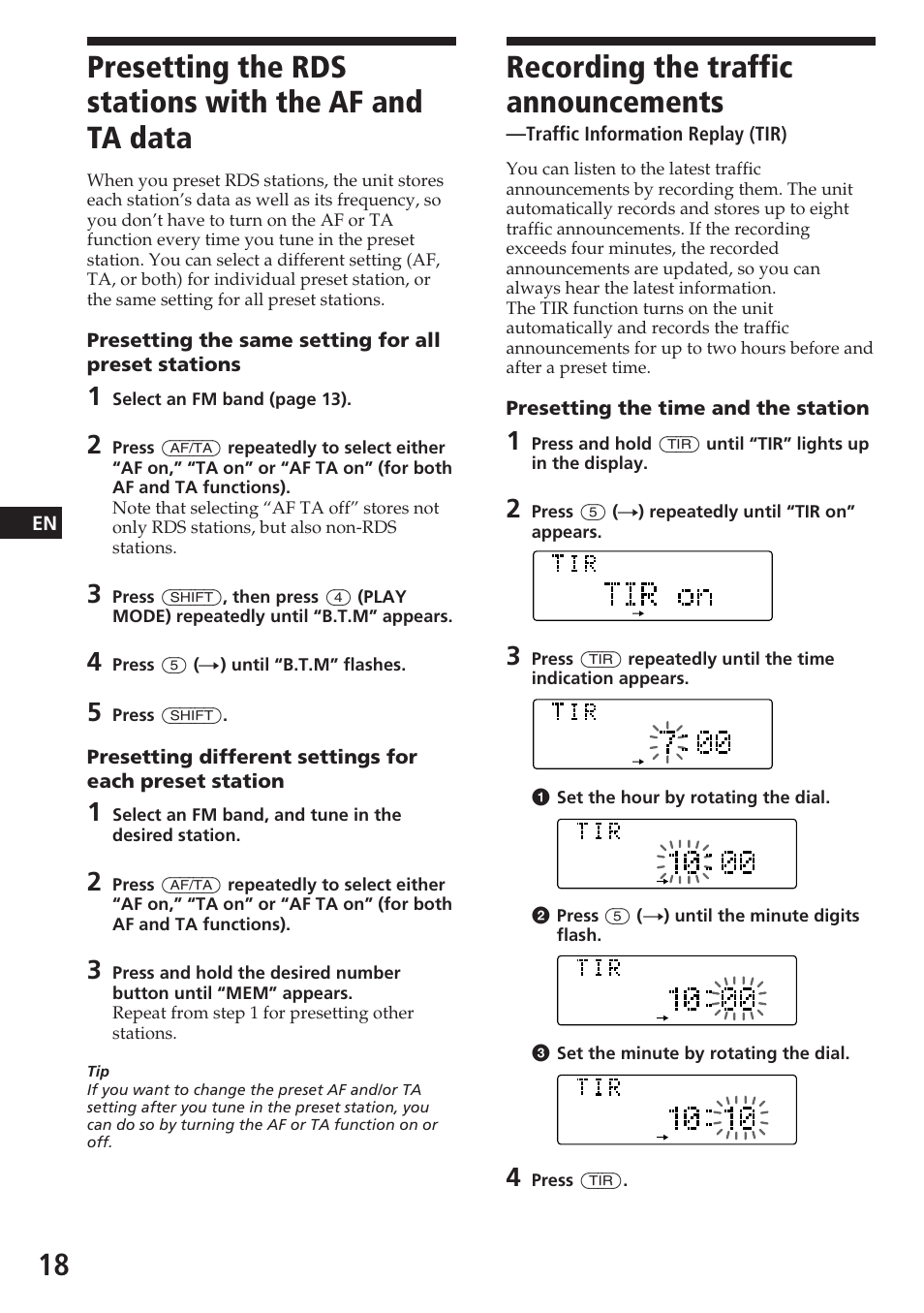 Recording the traffic announcements | Sony CDX-C780R User Manual | Page 18 / 144