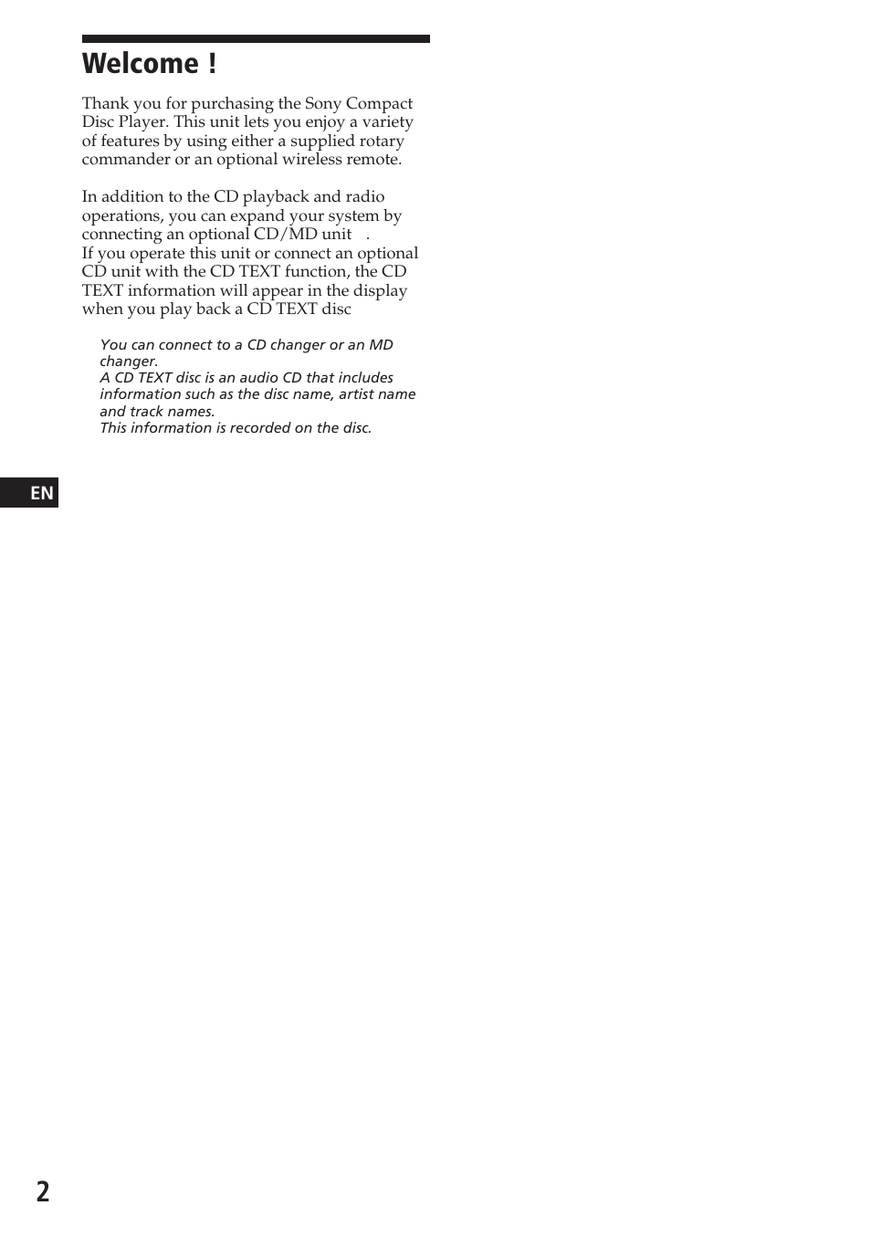 Welcome | Sony CDX-C780R User Manual | Page 2 / 144