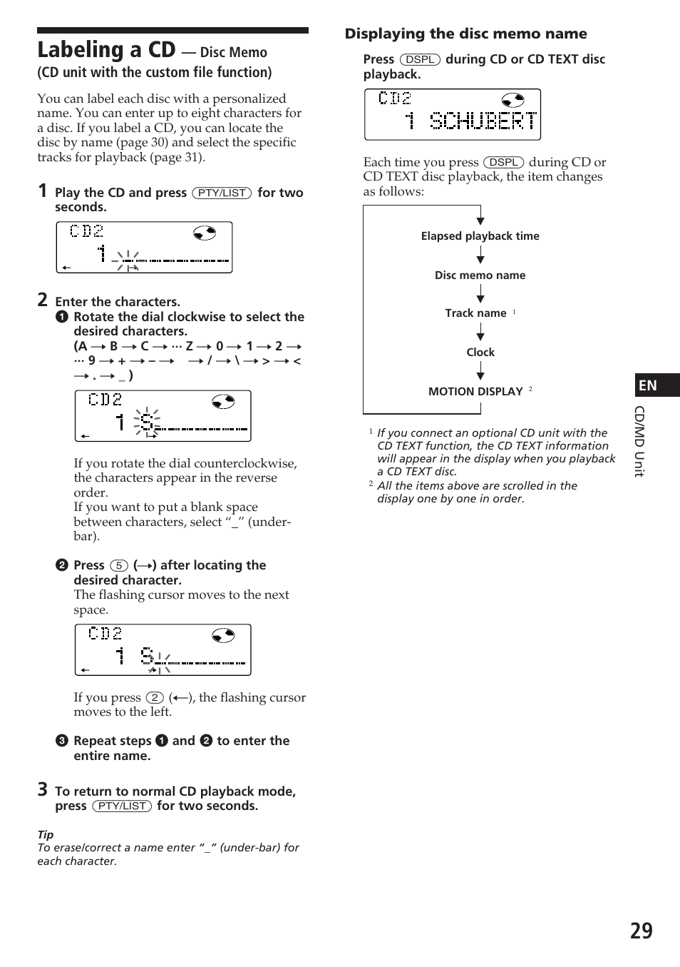 Labeling a cd | Sony CDX-C780R User Manual | Page 29 / 144
