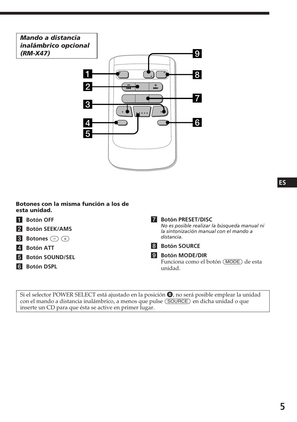Es mando a distancia inalámbrico opcional (rm-x47) | Sony CDX-C780R User Manual | Page 41 / 144