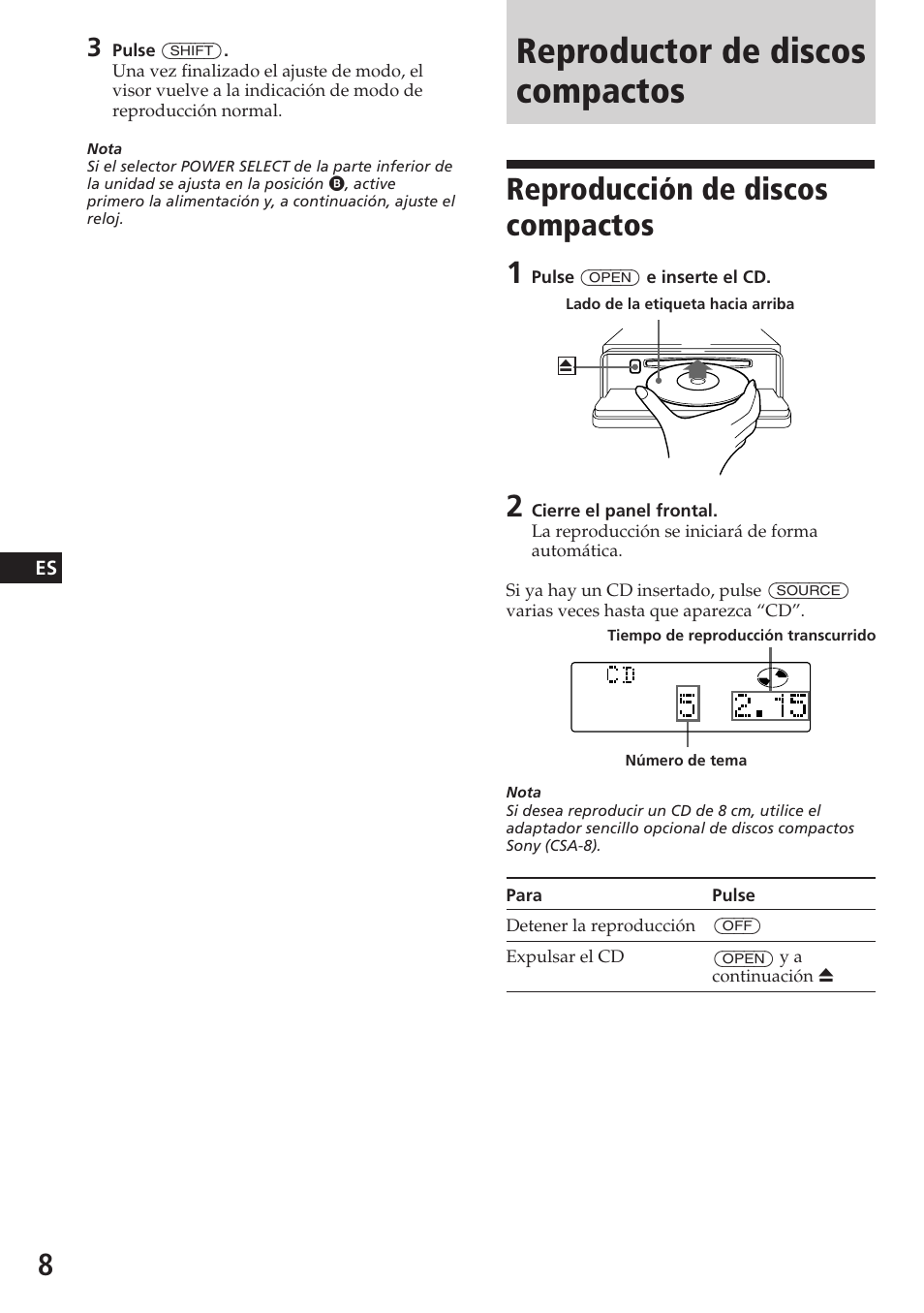 Reproductor de discos compactos, Reproducción de discos compactos 1 | Sony CDX-C780R User Manual | Page 44 / 144