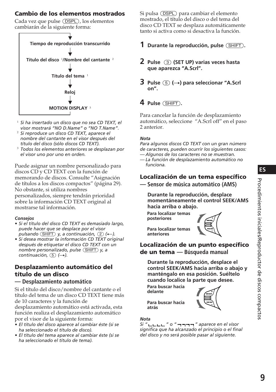 Cambio de los elementos mostrados | Sony CDX-C780R User Manual | Page 45 / 144