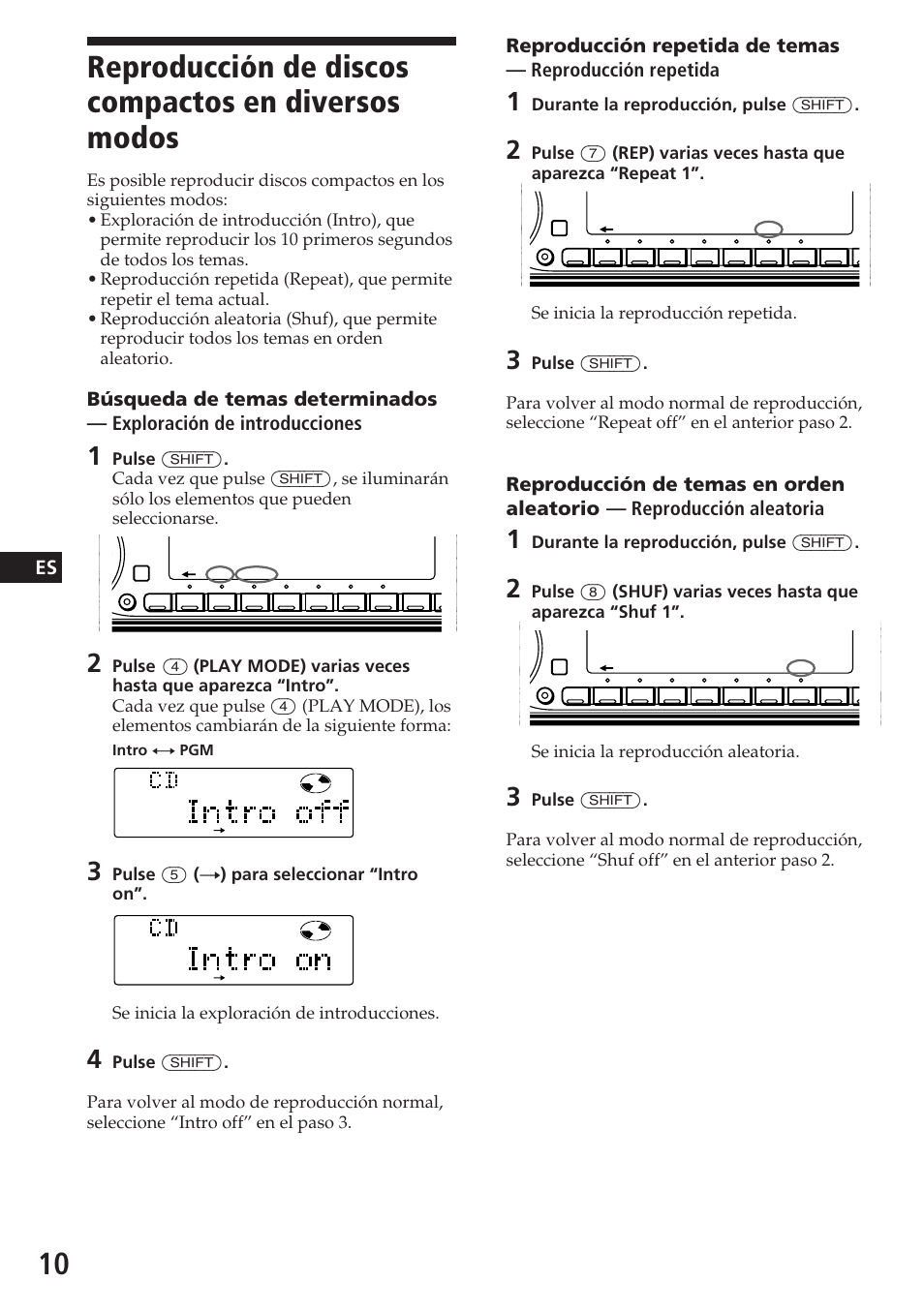 Reproducción de discos compactos en diversos modos | Sony CDX-C780R User Manual | Page 46 / 144
