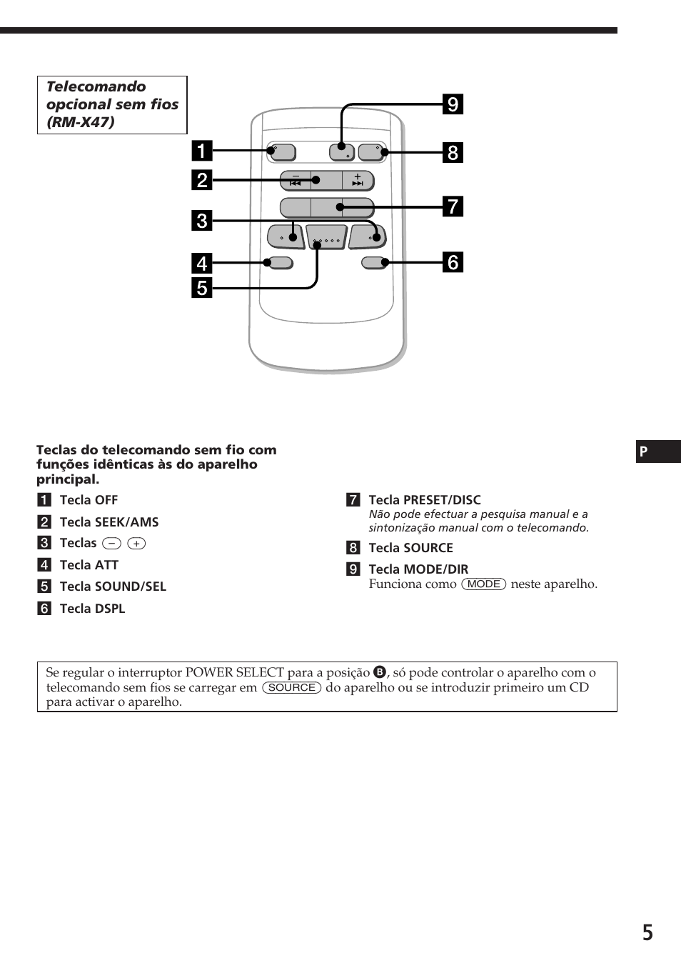 Ptelecomando opcional sem fios (rm-x47) | Sony CDX-C780R User Manual | Page 77 / 144
