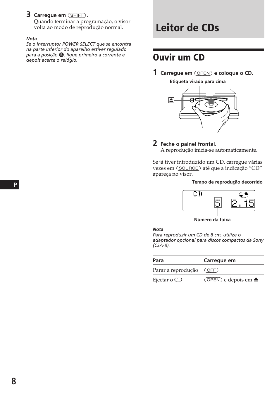 Leitor de cds, Ouvir um cd | Sony CDX-C780R User Manual | Page 80 / 144