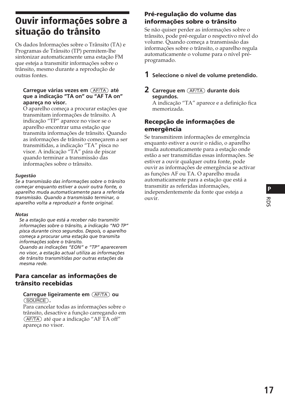 Ouvir informações sobre a situação do trânsito | Sony CDX-C780R User Manual | Page 89 / 144