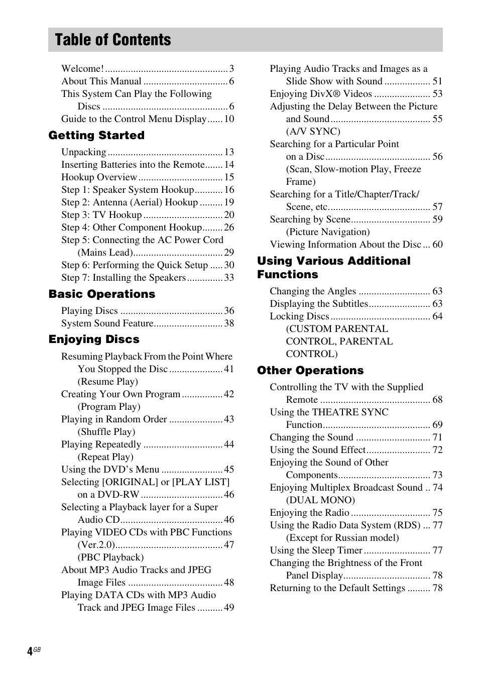 Sony DAV X1G User Manual | Page 4 / 103