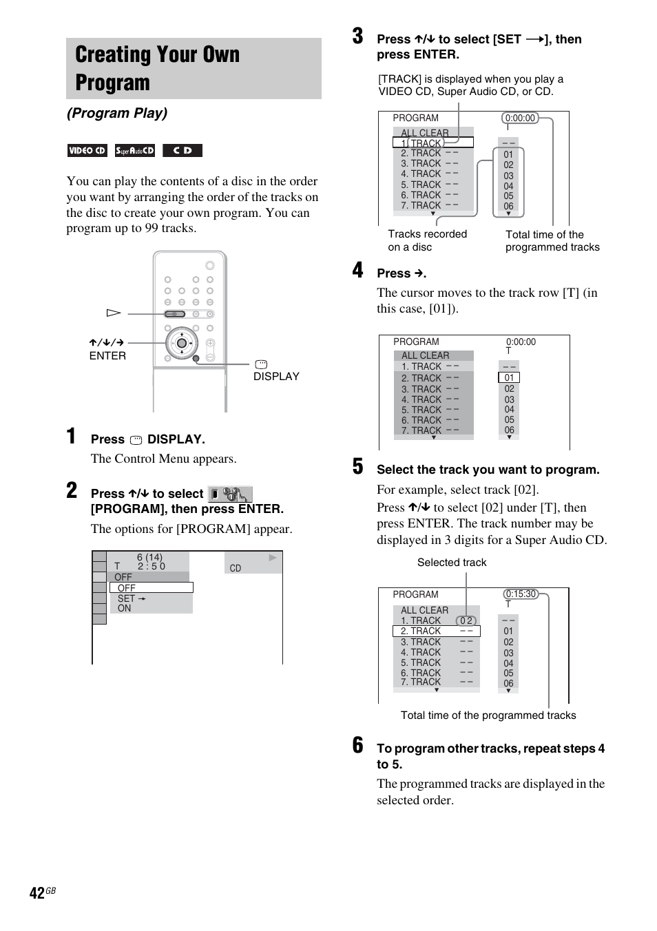 Creating your own program, Program play) | Sony DAV X1G User Manual | Page 42 / 103
