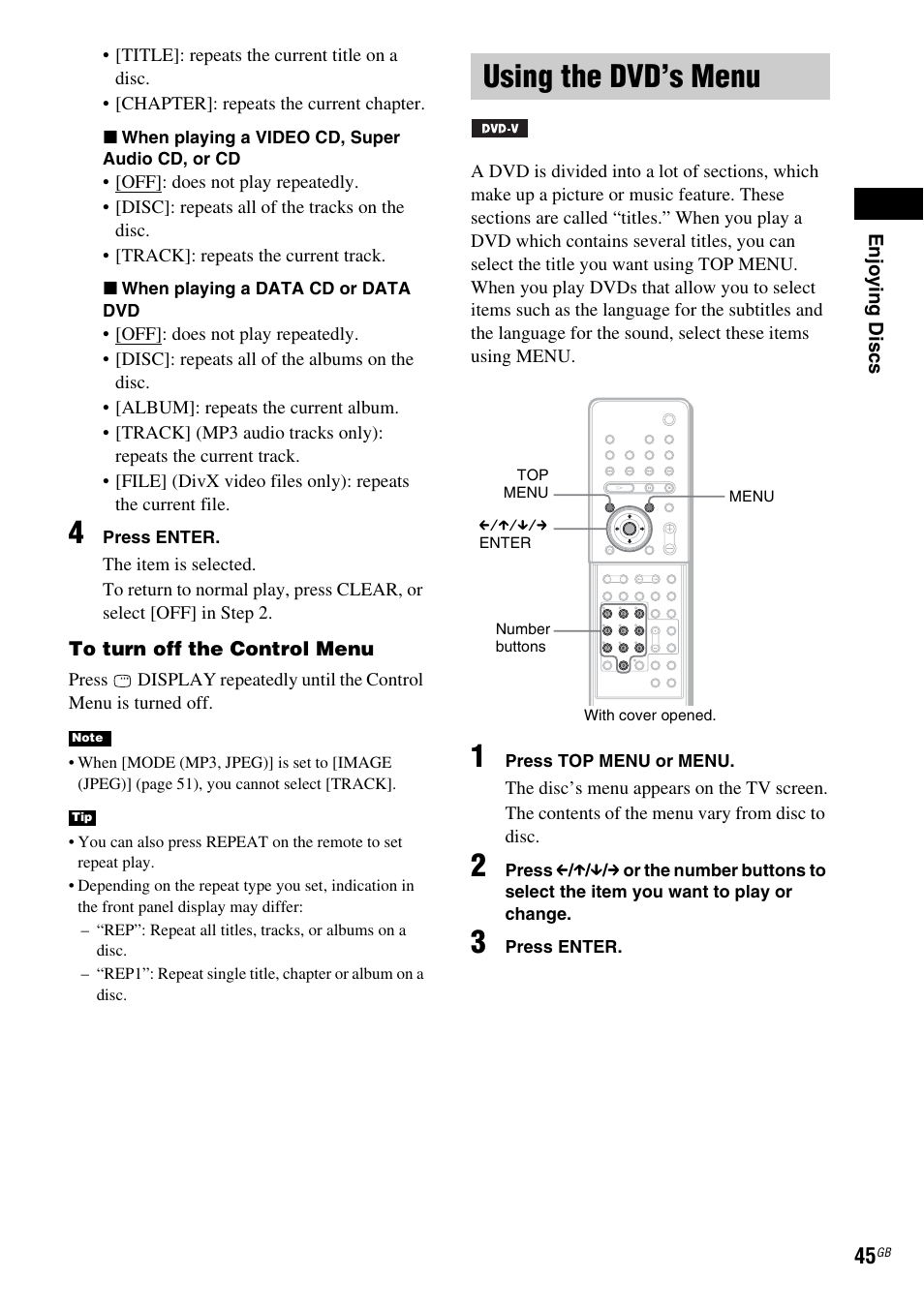 Using the dvd’s menu | Sony DAV X1G User Manual | Page 45 / 103