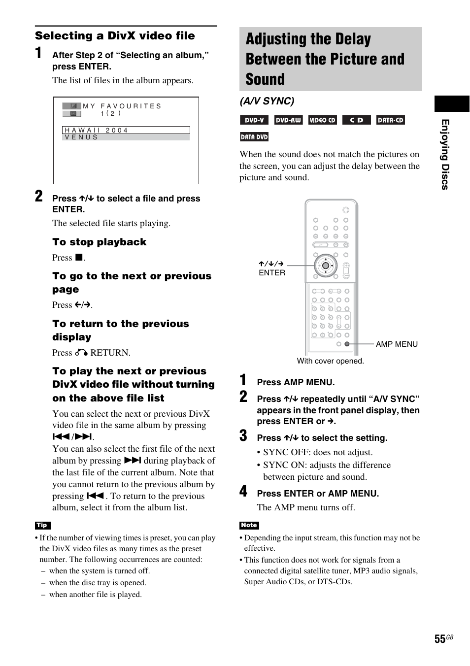 Adjusting the delay between the picture and sound, A/v sync), Adjusting the delay between the picture | And sound (a/v sync) | Sony DAV X1G User Manual | Page 55 / 103