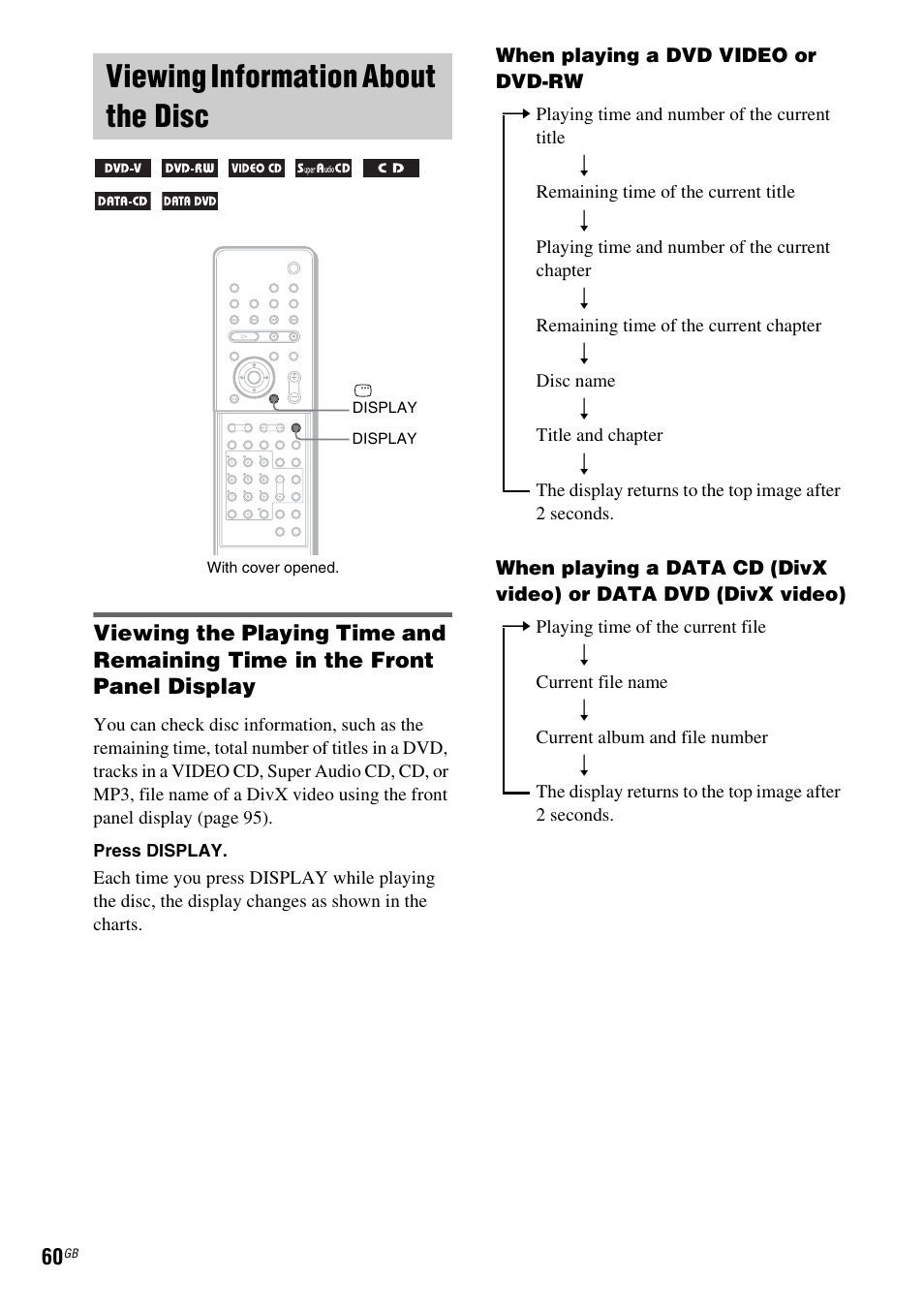 Viewing information about the disc | Sony DAV X1G User Manual | Page 60 / 103