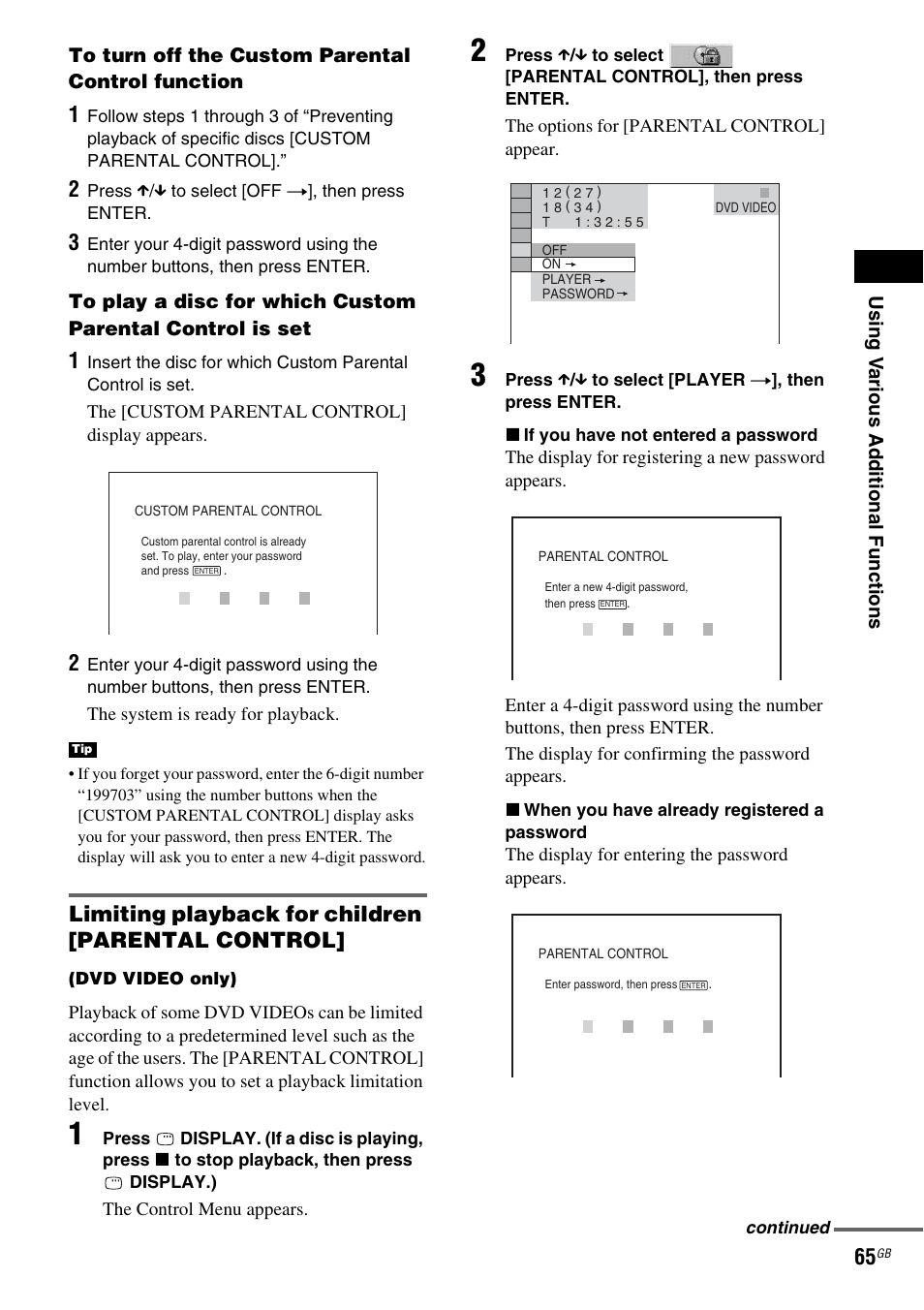 Limiting playback for children [parental control | Sony DAV X1G User Manual | Page 65 / 103