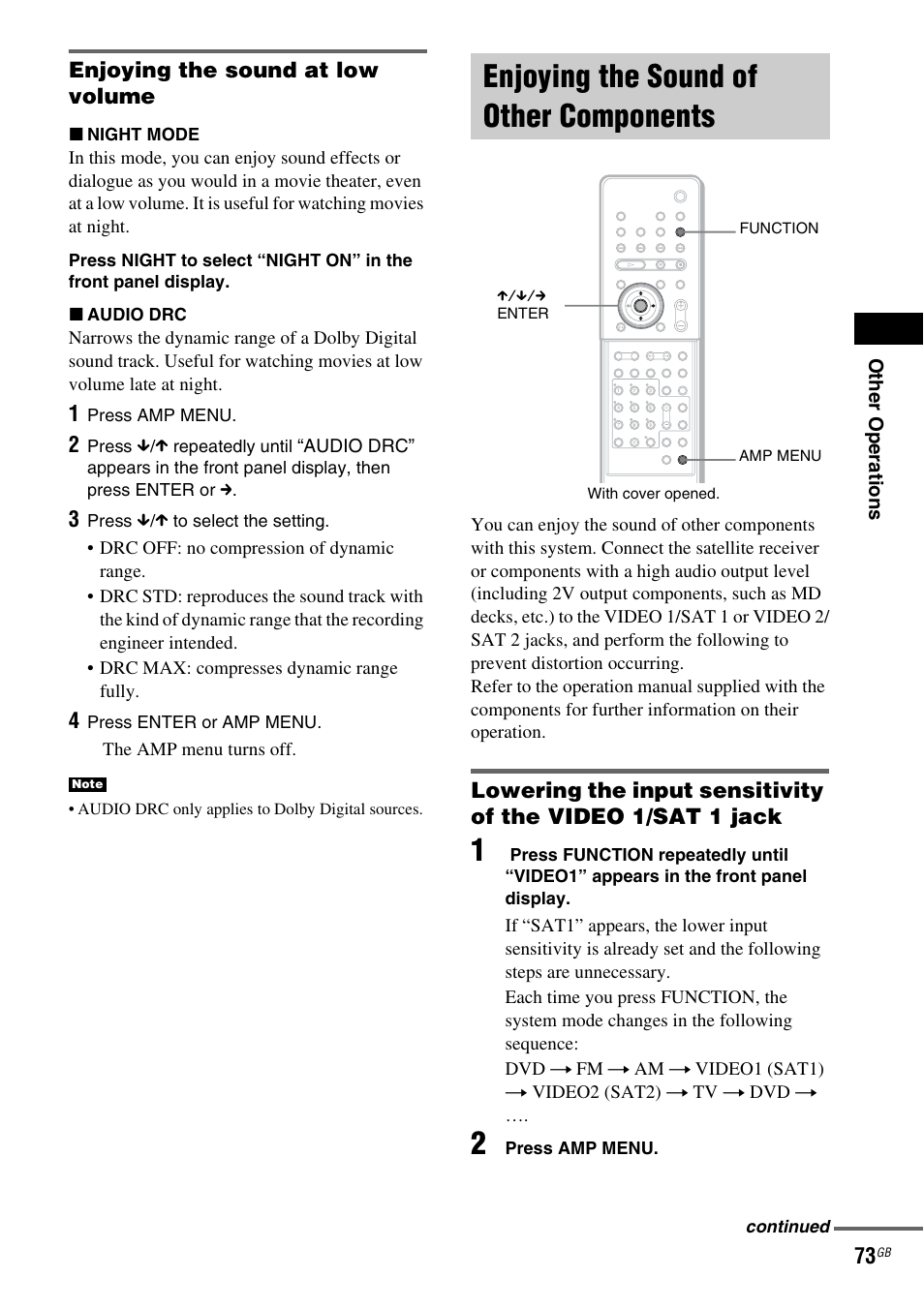 Enjoying the sound of other components, Enjoying the sound of other, Components | Sony DAV X1G User Manual | Page 73 / 103