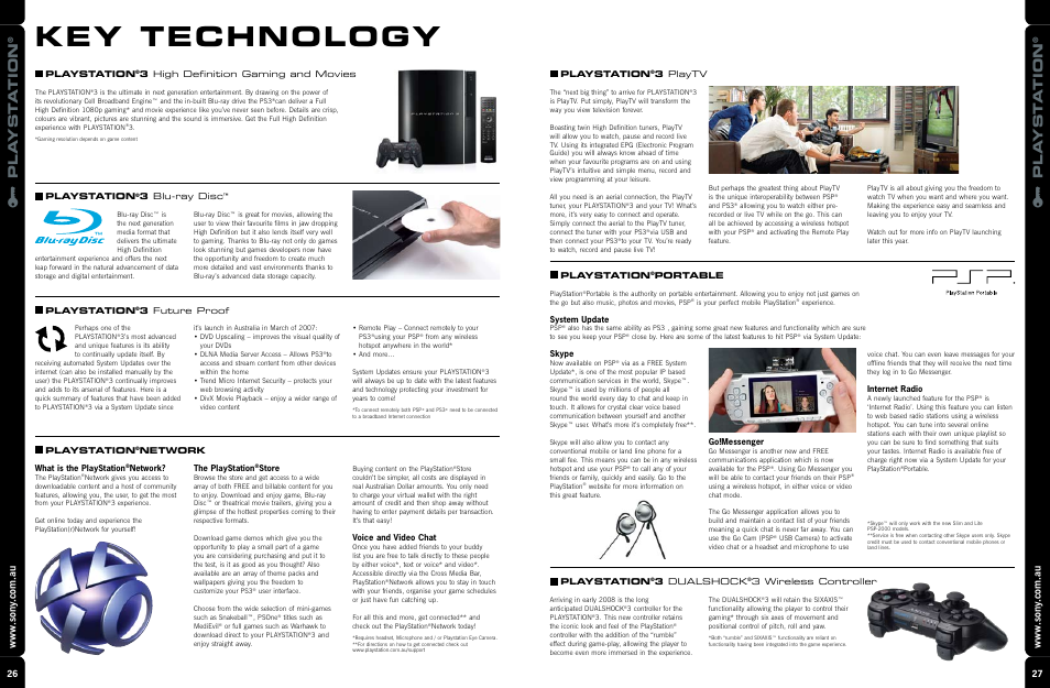 Key technology, Playstation, 3 high definition gaming and movies | 3 blu-ray disc, 3 future proof, 3 dualshock, 3 wireless controller, 3 playtv, Portable, Network | Sony VAIO User Manual | Page 3 / 5