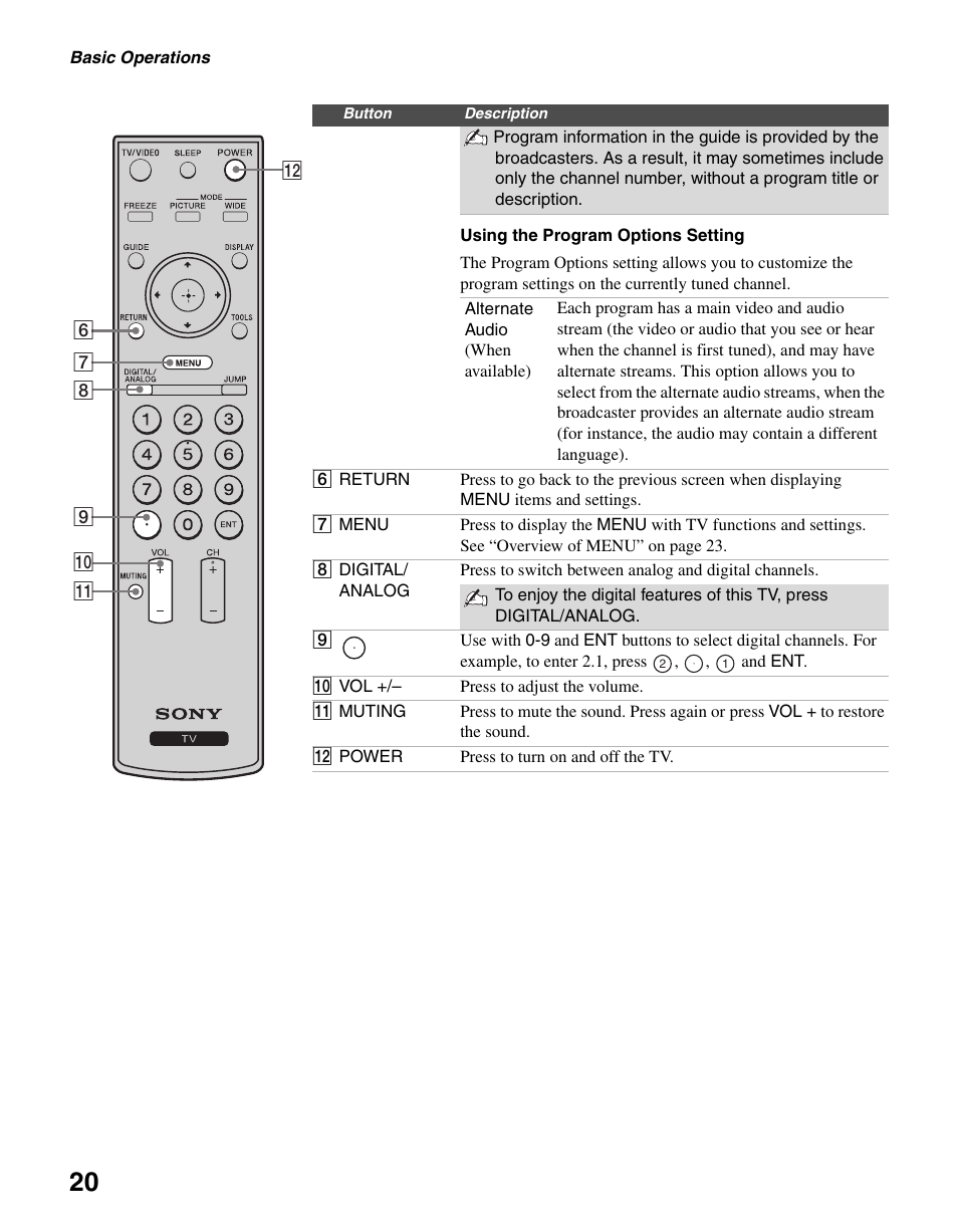 Sony KDL-40S20L1 User Manual | Page 20 / 48