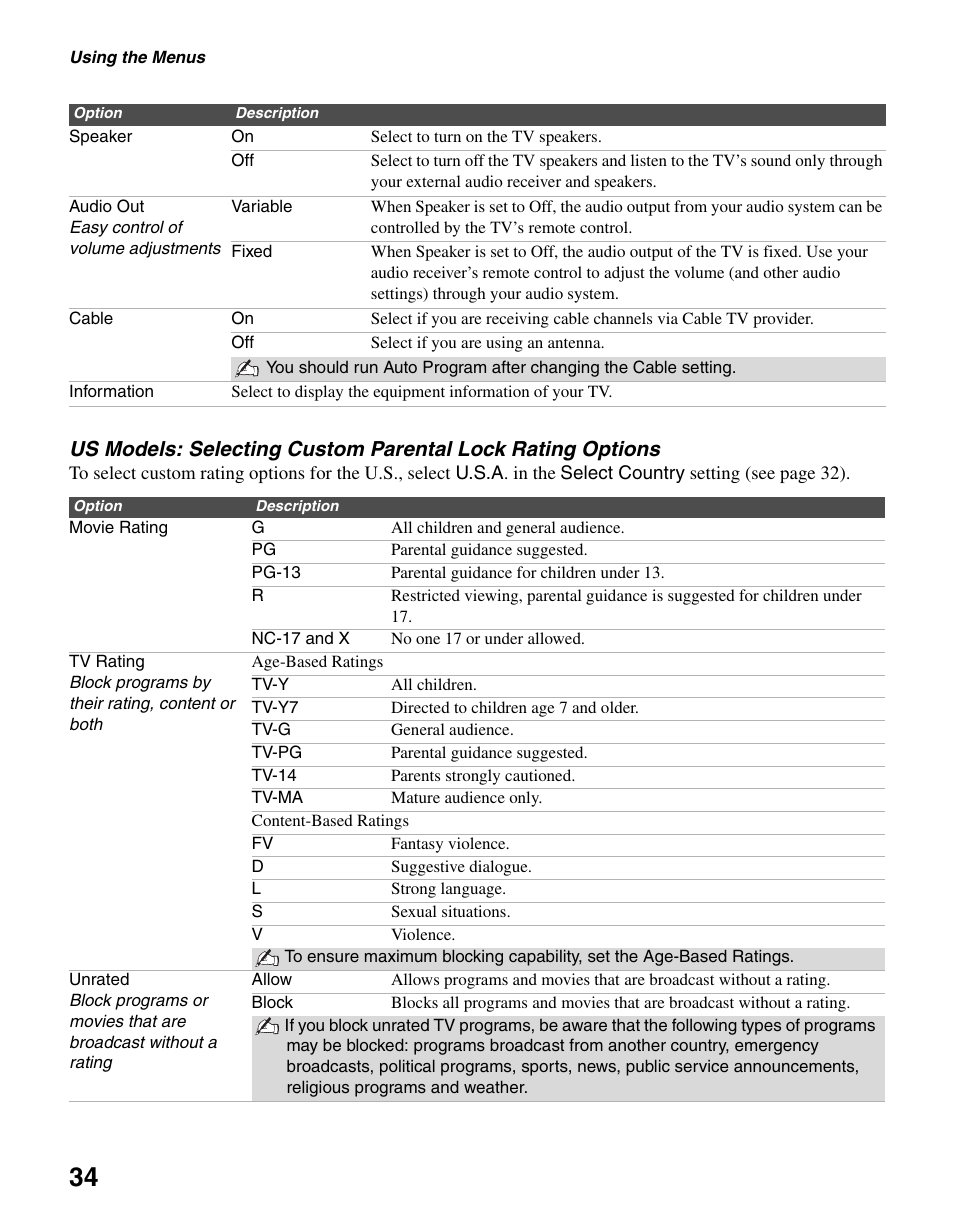 Sony KDL-40S20L1 User Manual | Page 34 / 48