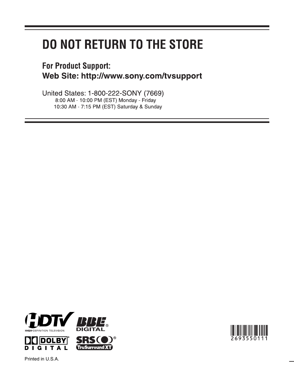 Sony KDL-40S20L1 User Manual | Page 48 / 48