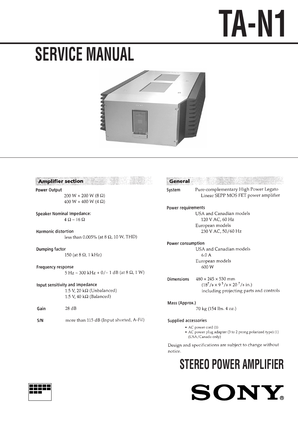 Sony TA-N1 User Manual | 26 pages