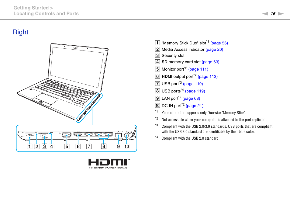 Right | Sony VAIO VPCSB User Manual | Page 16 / 209
