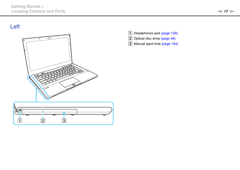 Left | Sony VAIO VPCSB User Manual | Page 17 / 209