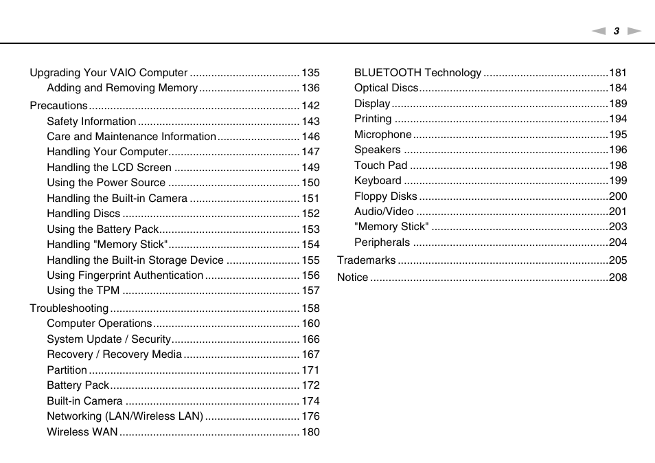 Sony VAIO VPCSB User Manual | Page 3 / 209