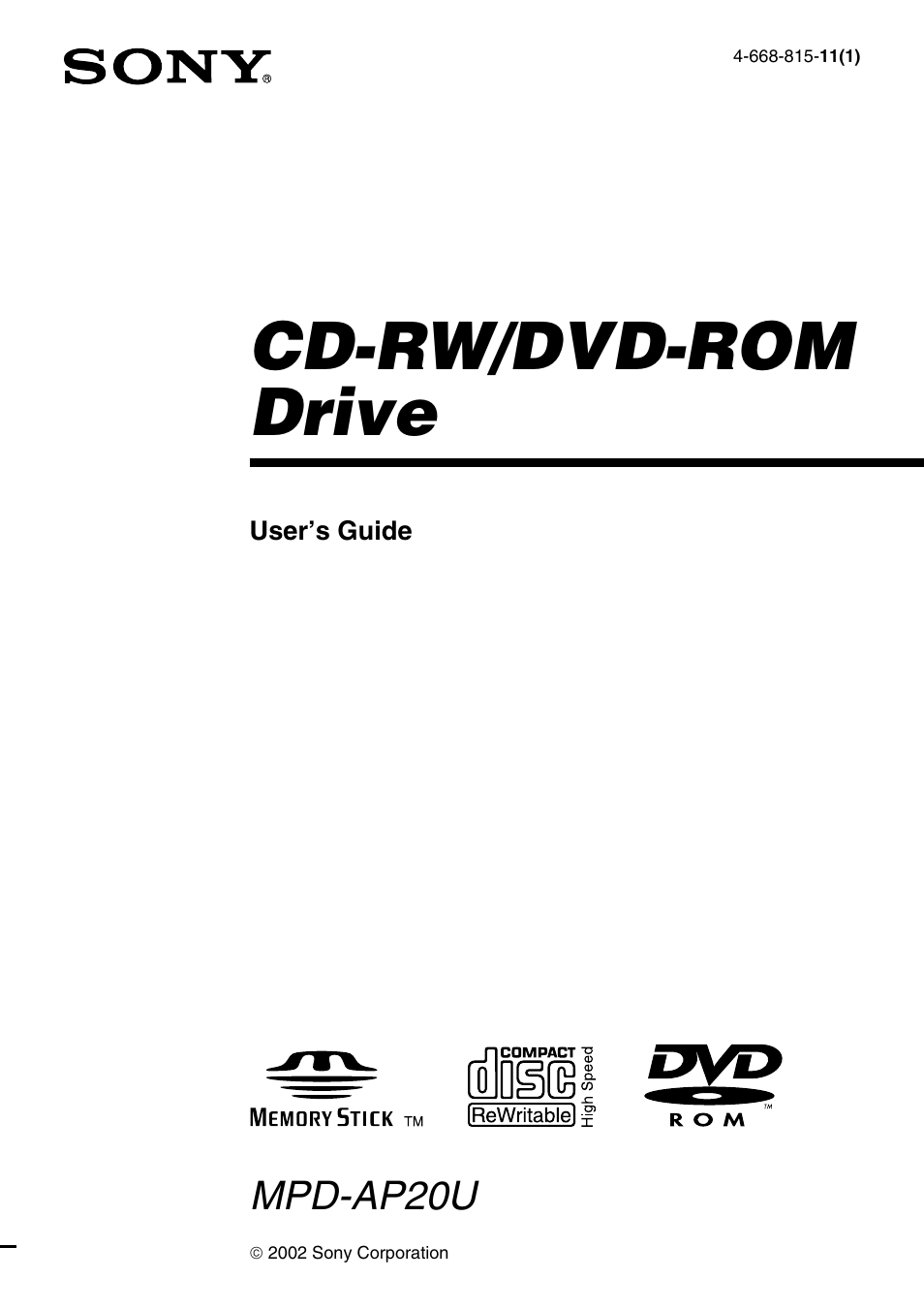 Sony MPD-AP20U User Manual | 68 pages