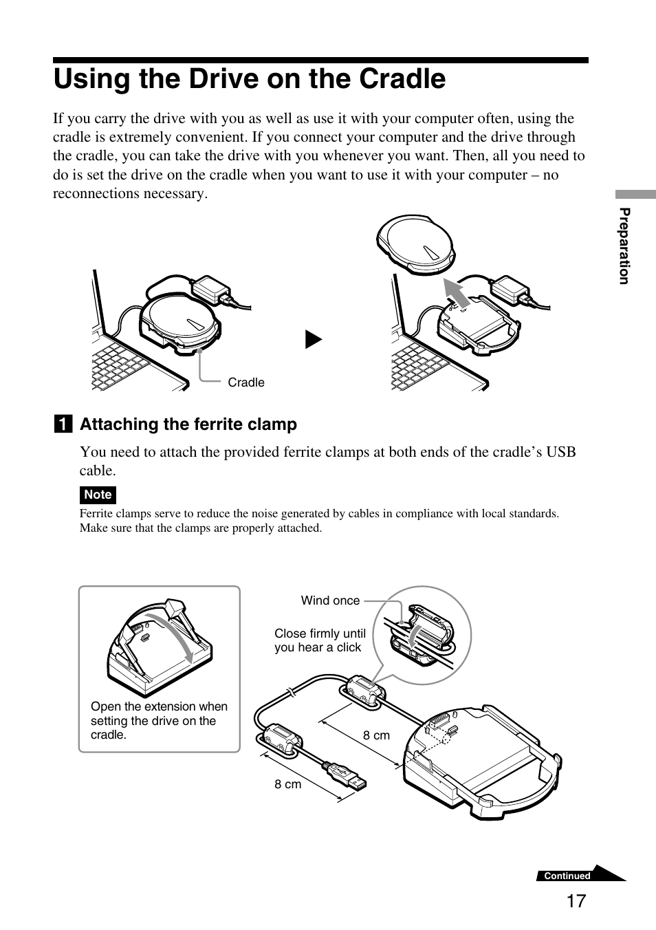 Using the drive on the cradle | Sony MPD-AP20U User Manual | Page 17 / 68