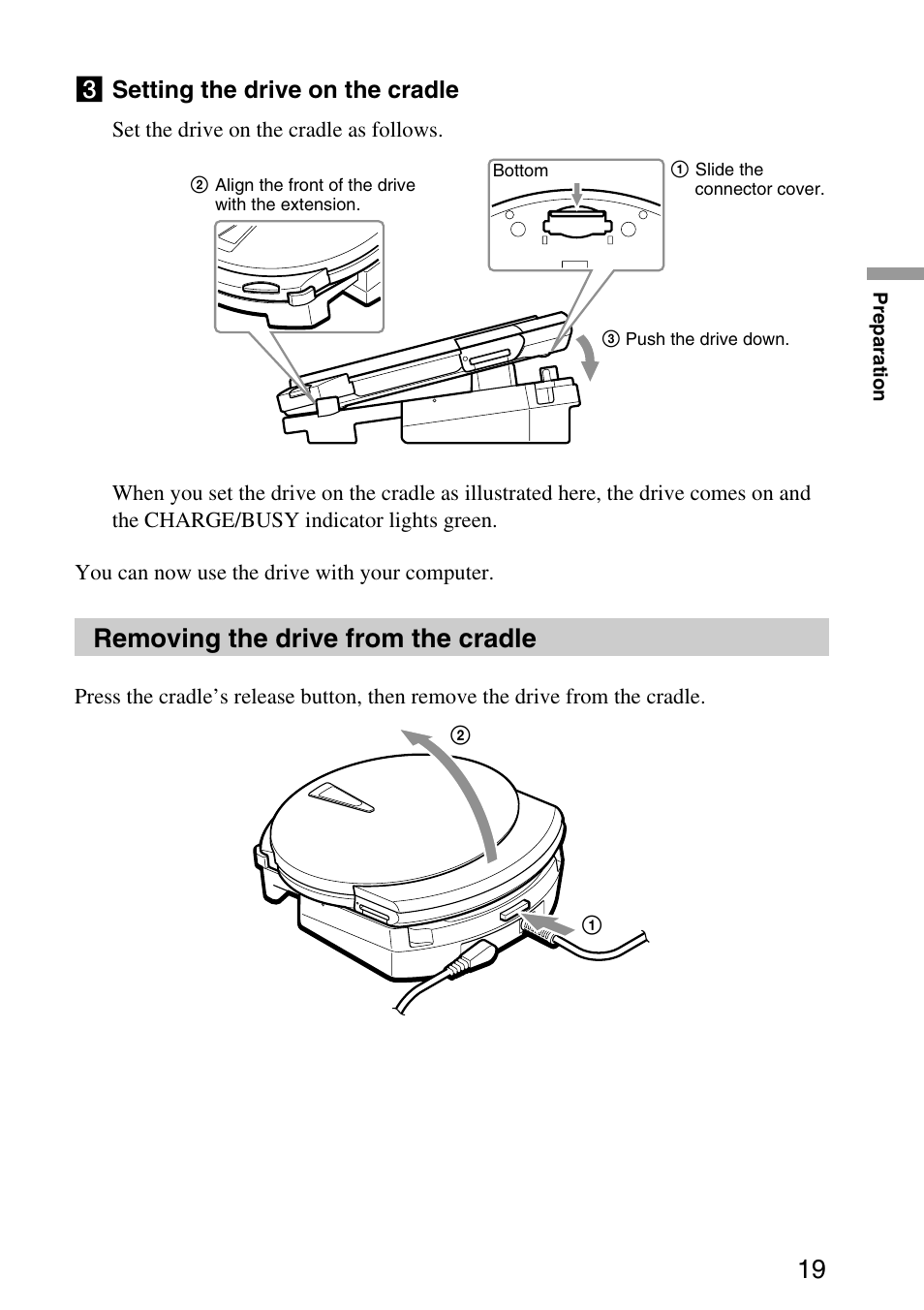 Removing the drive from the cradle | Sony MPD-AP20U User Manual | Page 19 / 68