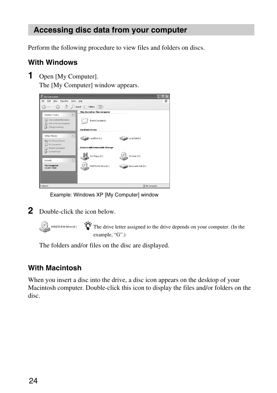 Accessing disc data from your computer, 24 accessing disc data from your computer | Sony MPD-AP20U User Manual | Page 24 / 68