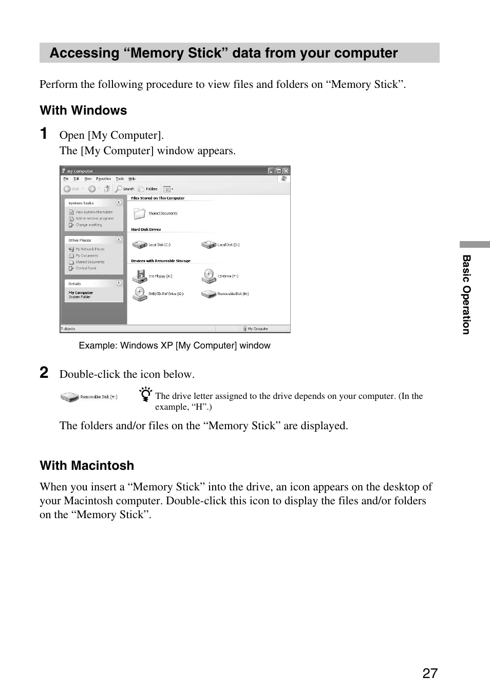 Accessing “memory stick” data from your computer | Sony MPD-AP20U User Manual | Page 27 / 68