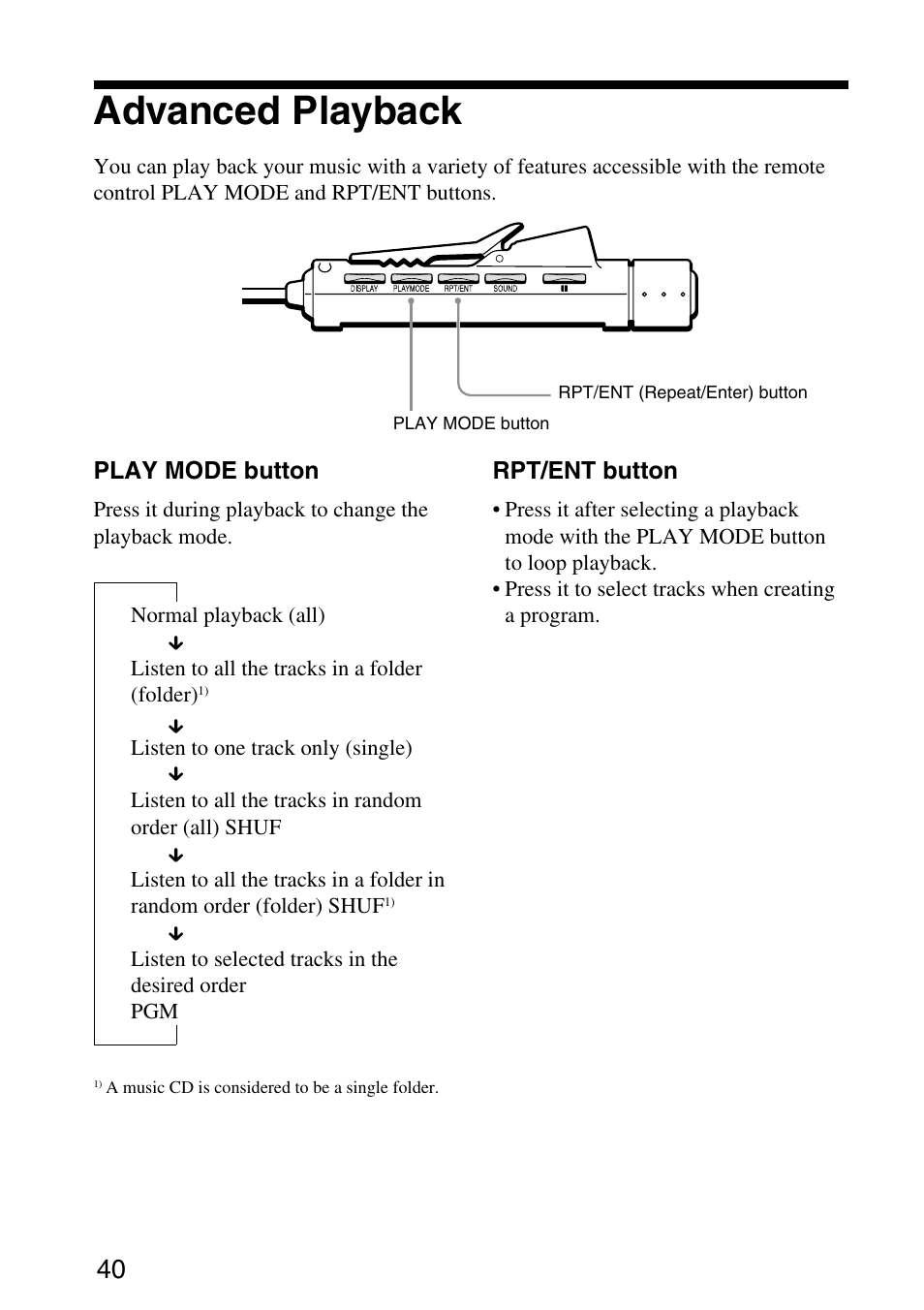 Advanced playback, Advanced playback functions | Sony MPD-AP20U User Manual | Page 40 / 68