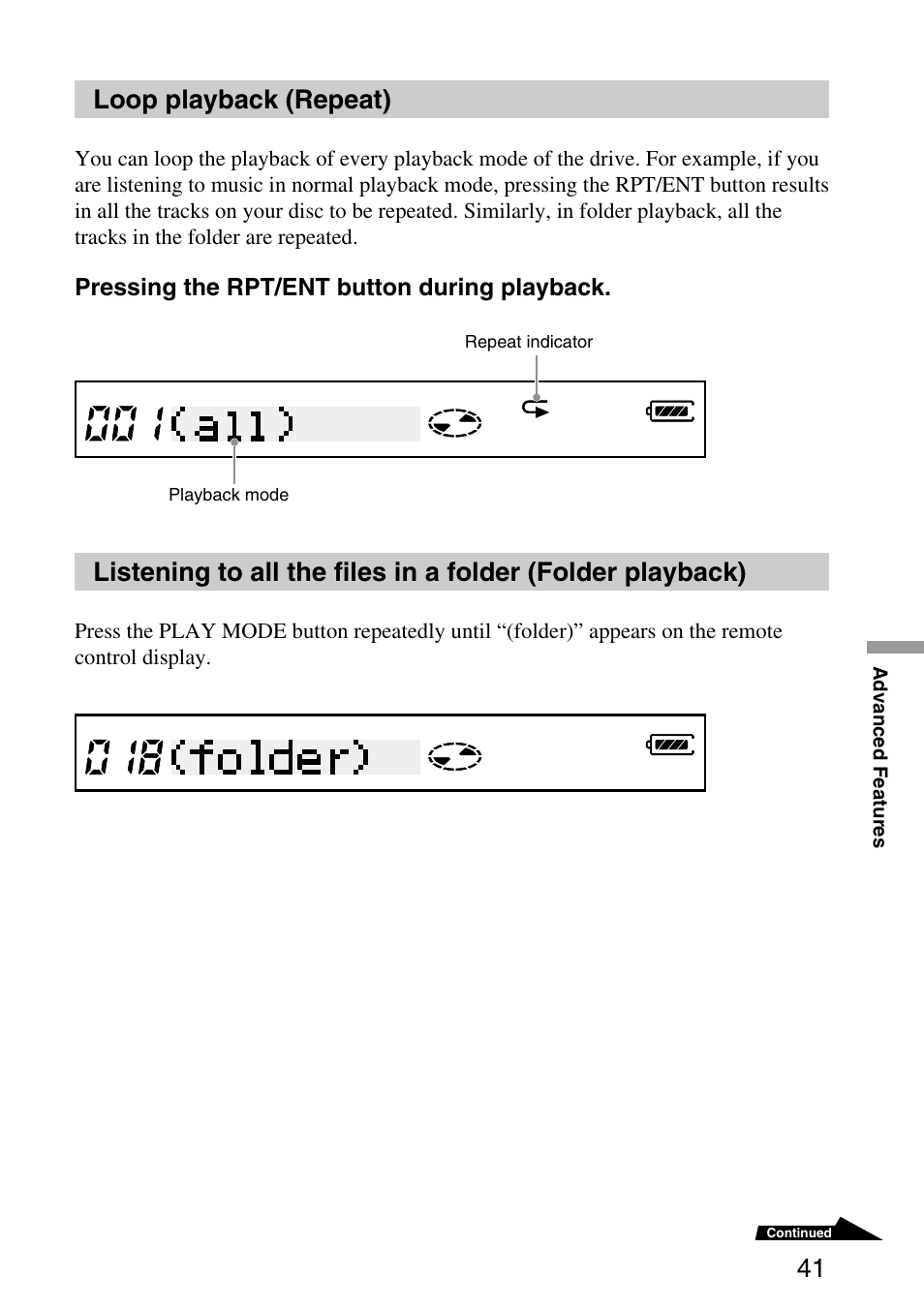 Loop playback (repeat) | Sony MPD-AP20U User Manual | Page 41 / 68
