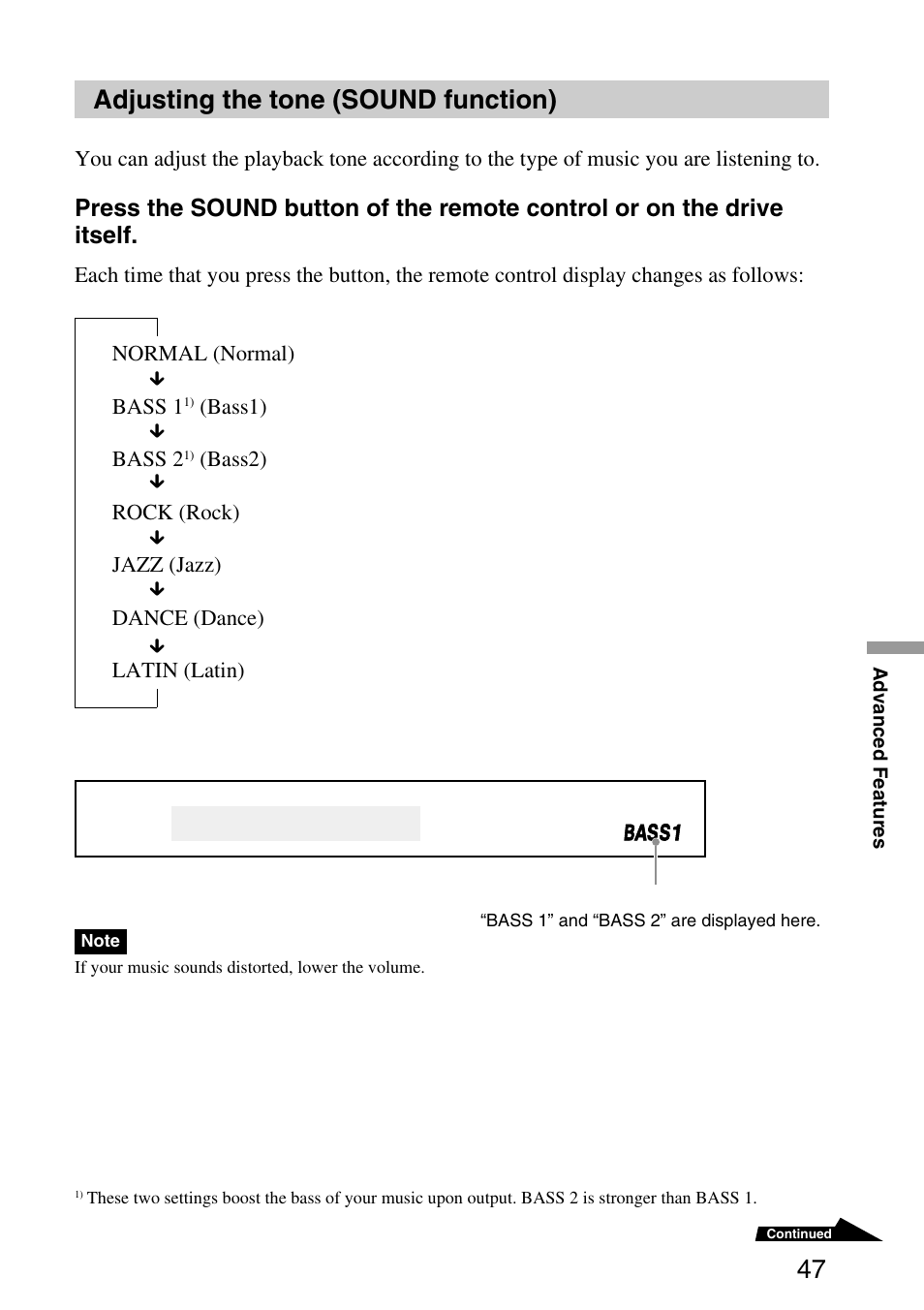 Adjusting the tone (sound function) | Sony MPD-AP20U User Manual | Page 47 / 68