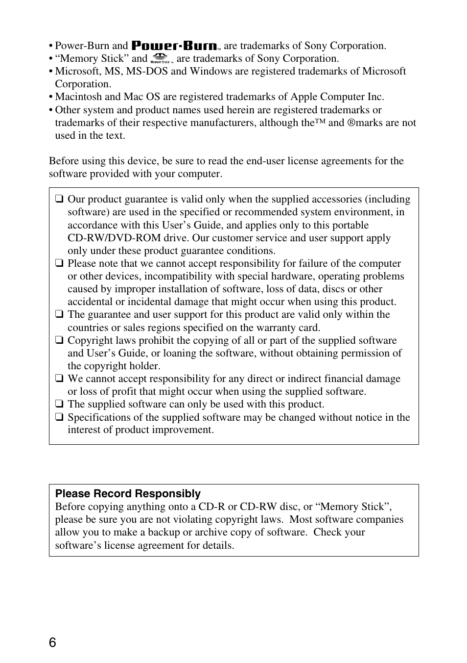 Sony MPD-AP20U User Manual | Page 6 / 68