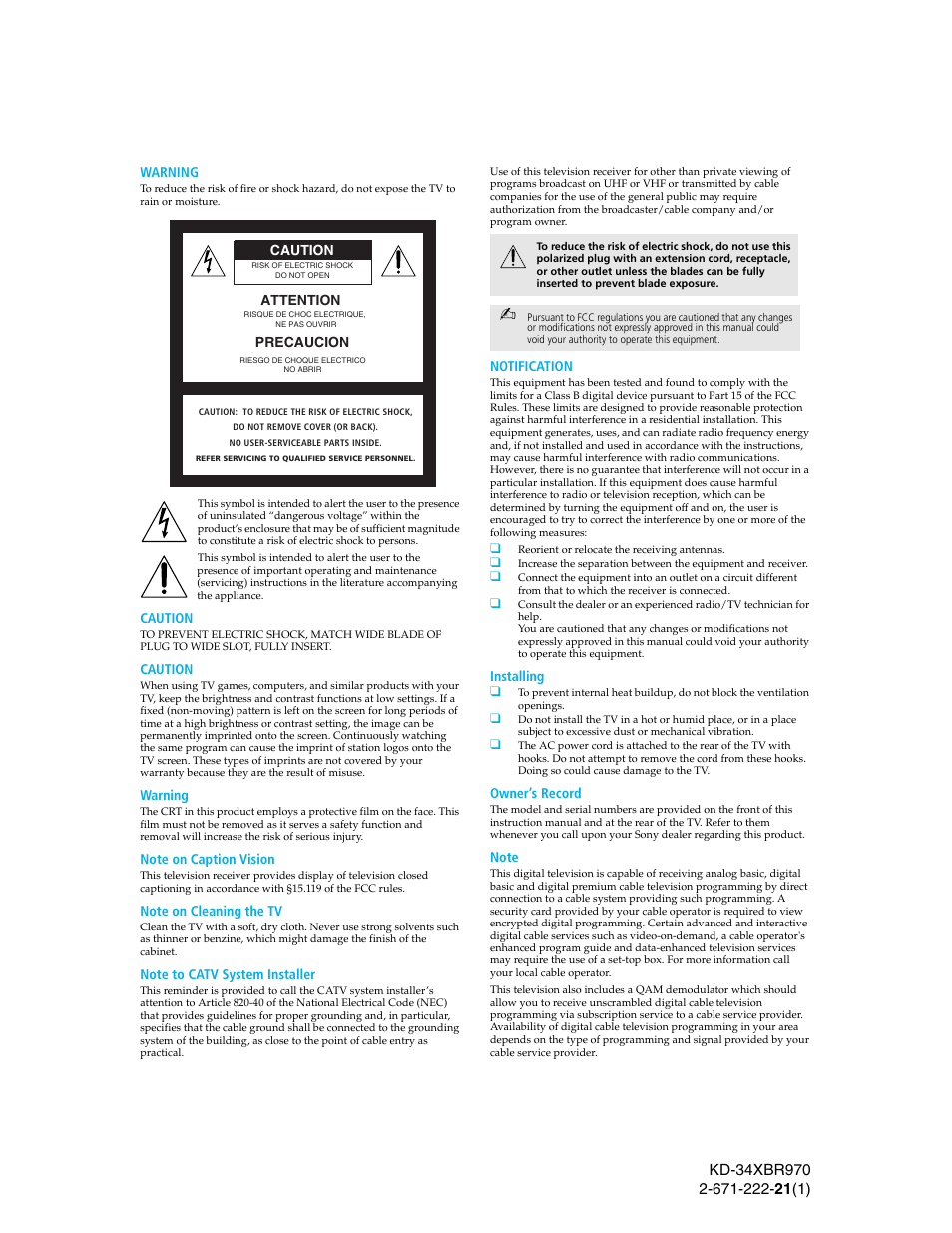 Sony KD-34XBR970 User Manual | Page 2 / 64