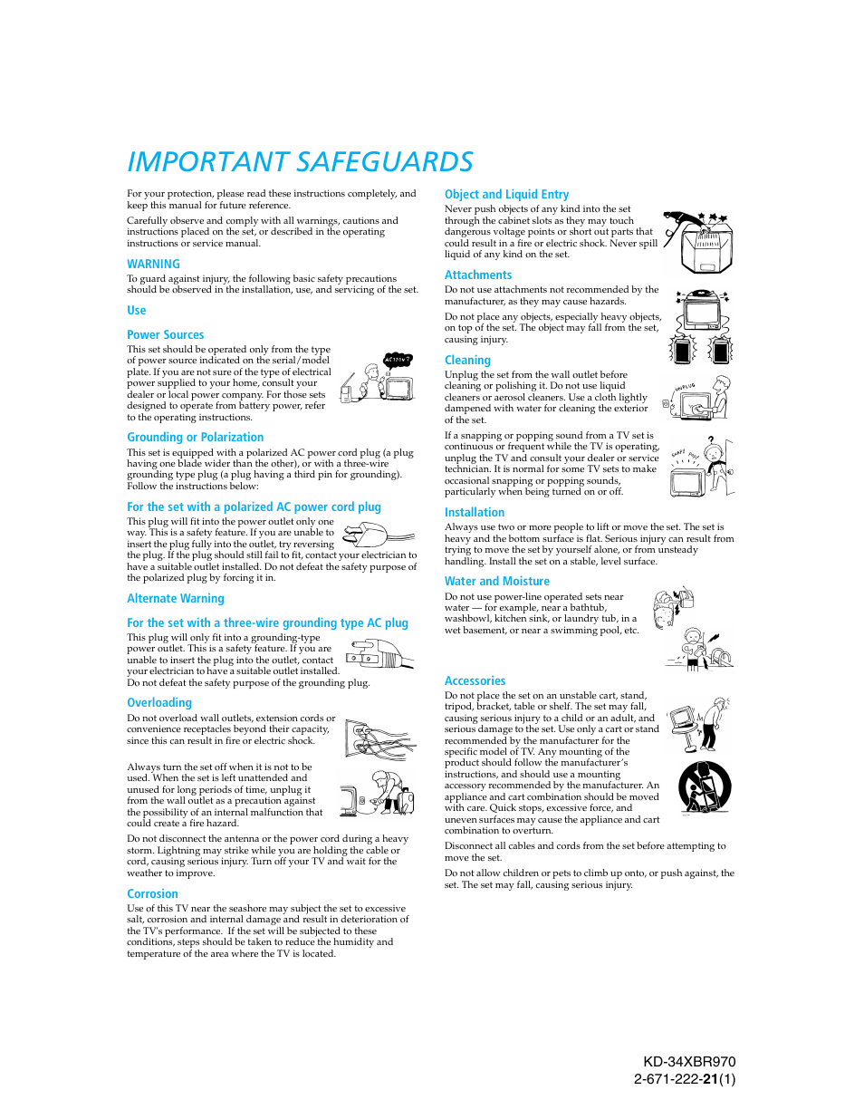 Important safeguards | Sony KD-34XBR970 User Manual | Page 3 / 64