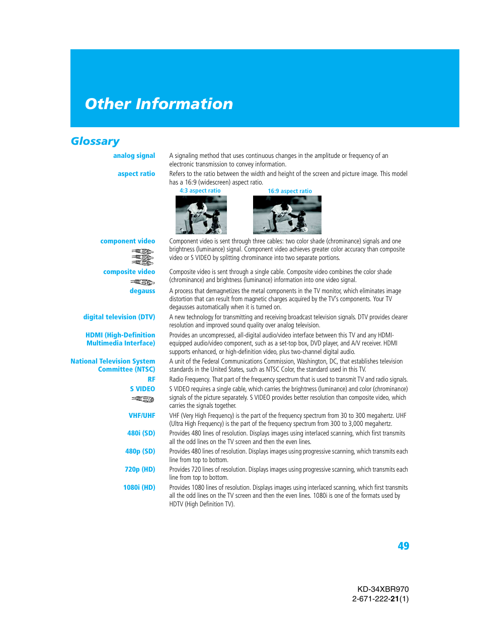 Other information, Glossary | Sony KD-34XBR970 User Manual | Page 56 / 64