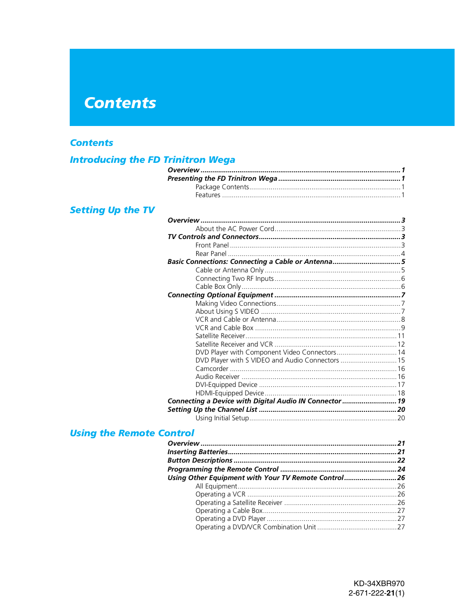 Sony KD-34XBR970 User Manual | Page 6 / 64