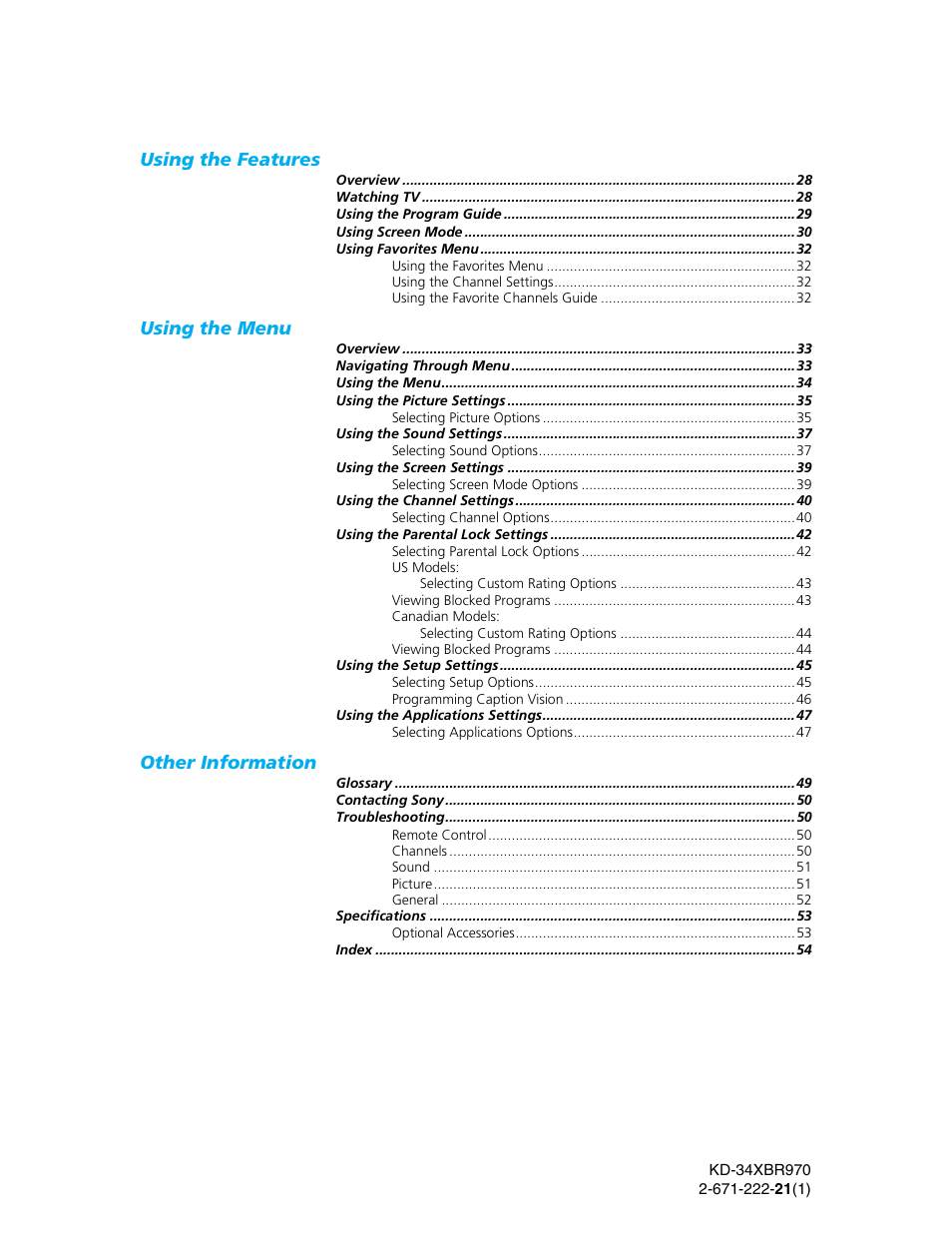 Sony KD-34XBR970 User Manual | Page 7 / 64