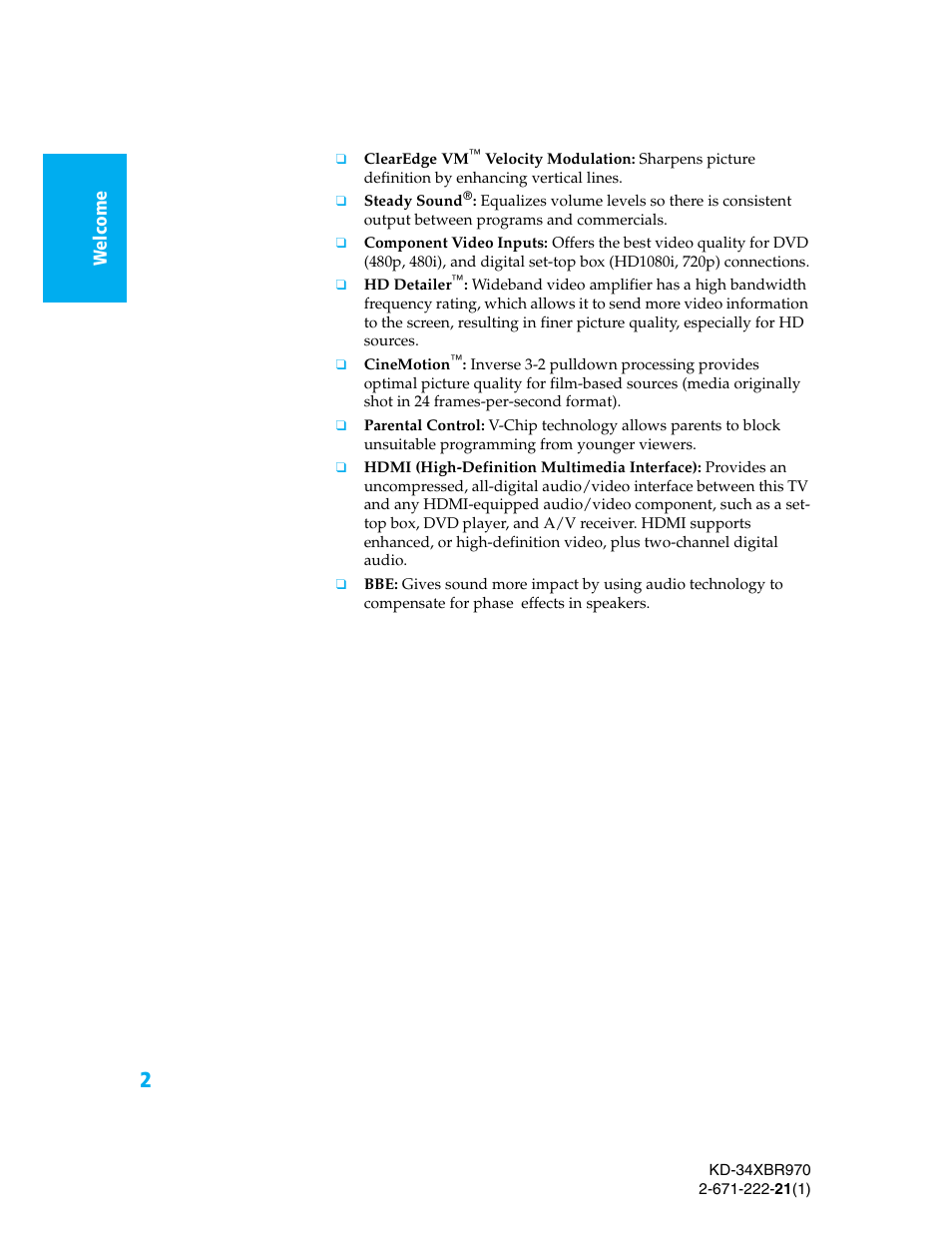 Sony KD-34XBR970 User Manual | Page 9 / 64