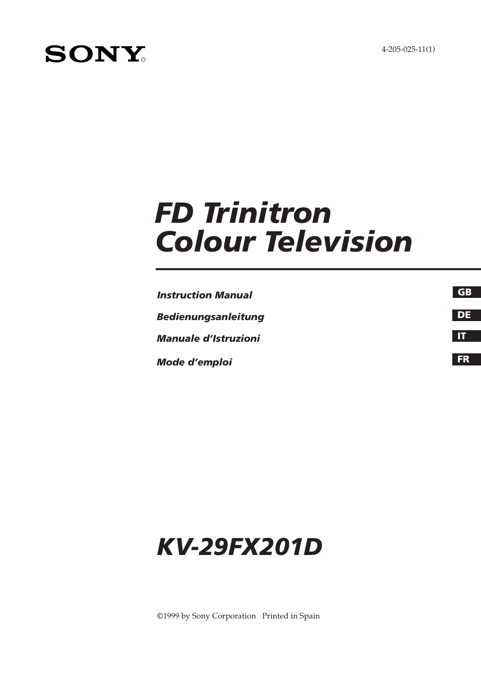 Sony KV-29FX201D User Manual | 98 pages