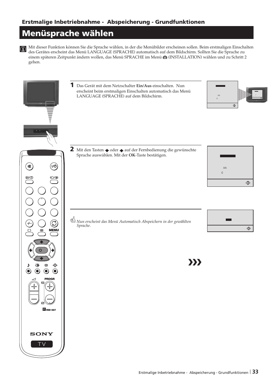 Menüsprache wählen | Sony KV-29FX201D User Manual | Page 33 / 98