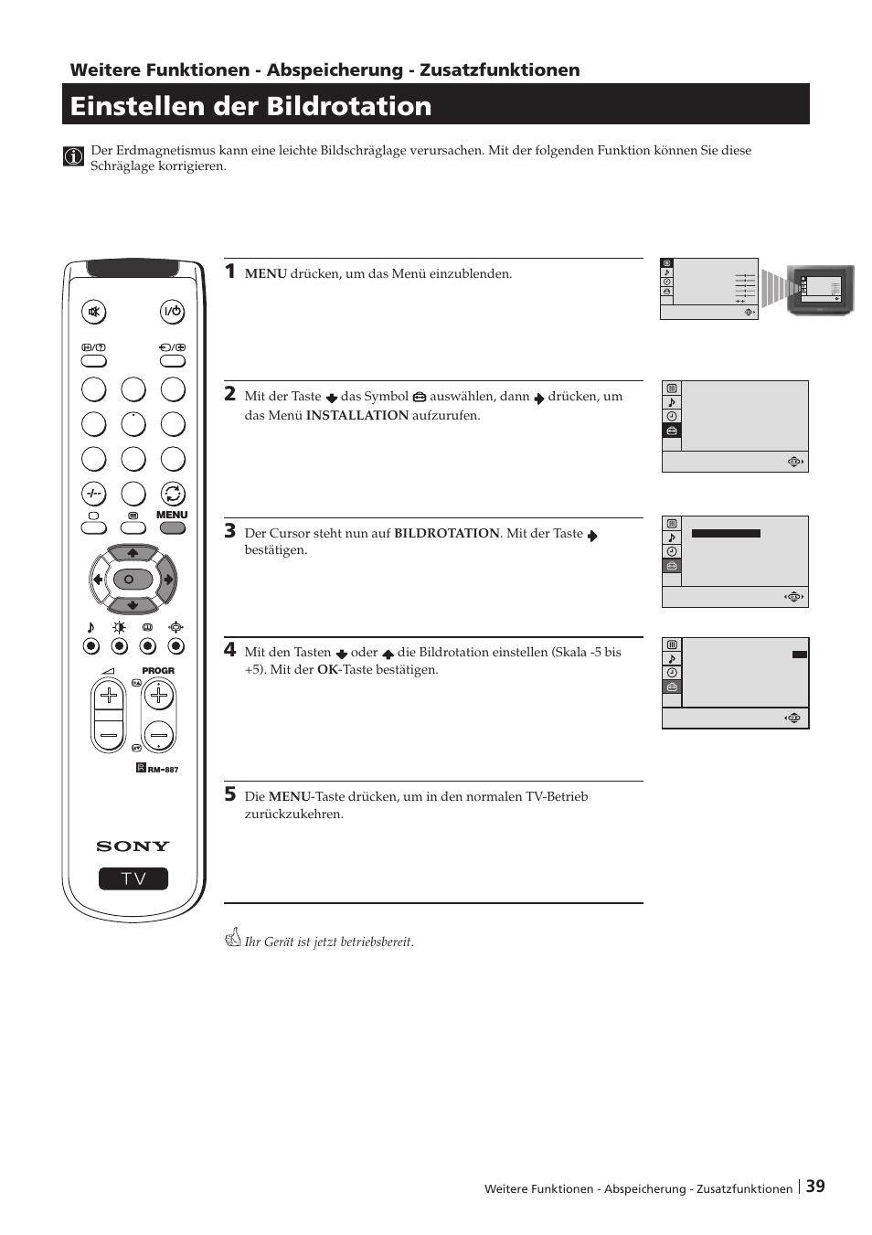 Einstellen der bildrotation | Sony KV-29FX201D User Manual | Page 39 / 98
