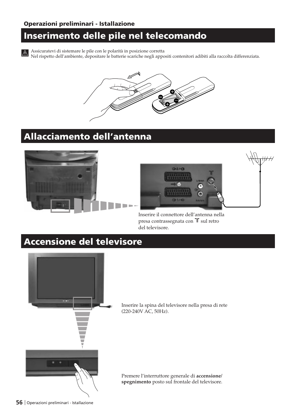 Allacciamento dell’antenna | Sony KV-29FX201D User Manual | Page 56 / 98