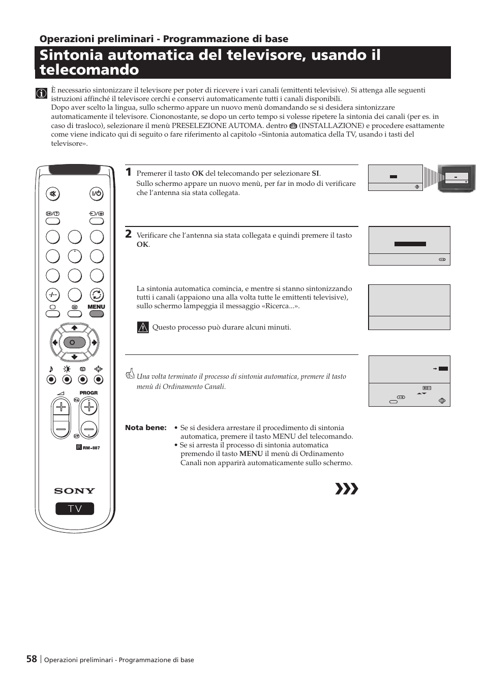 Operazioni preliminari - programmazione di base | Sony KV-29FX201D User Manual | Page 58 / 98