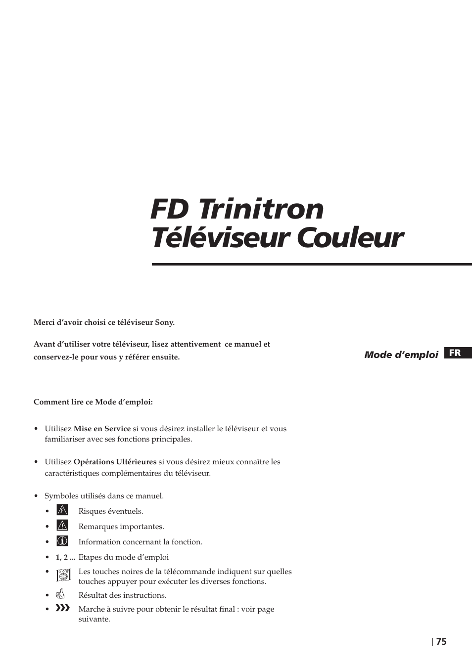 Fd trinitron téléviseur couleur | Sony KV-29FX201D User Manual | Page 75 / 98